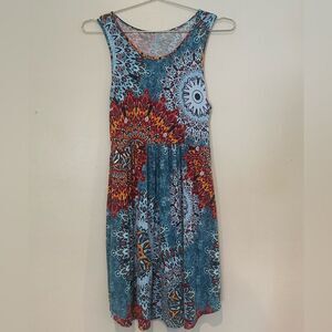 Blue Orange Sleeveless Maxi Sundress